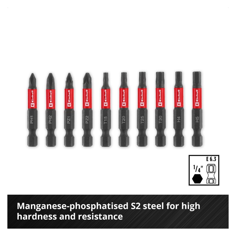 Einhell 10 Parça Karabinalı Darbeli Bits Uç Seti 50 mm 49118633 set içeriği
