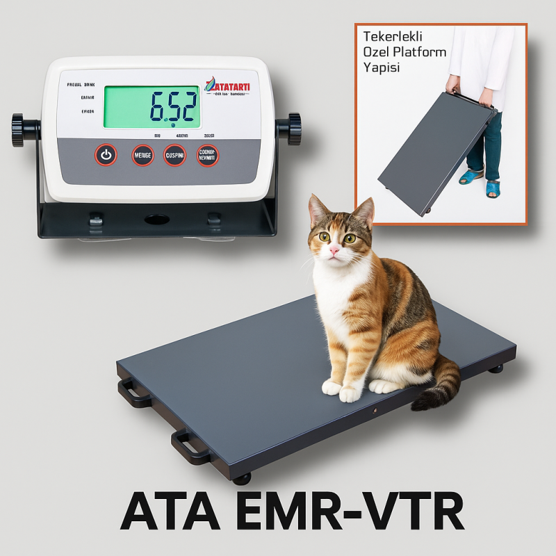Ata EMR-VTR Veteriner Baskülü – 150 kg LCD ekranlı taşınabilir hayvan tartım baskülü