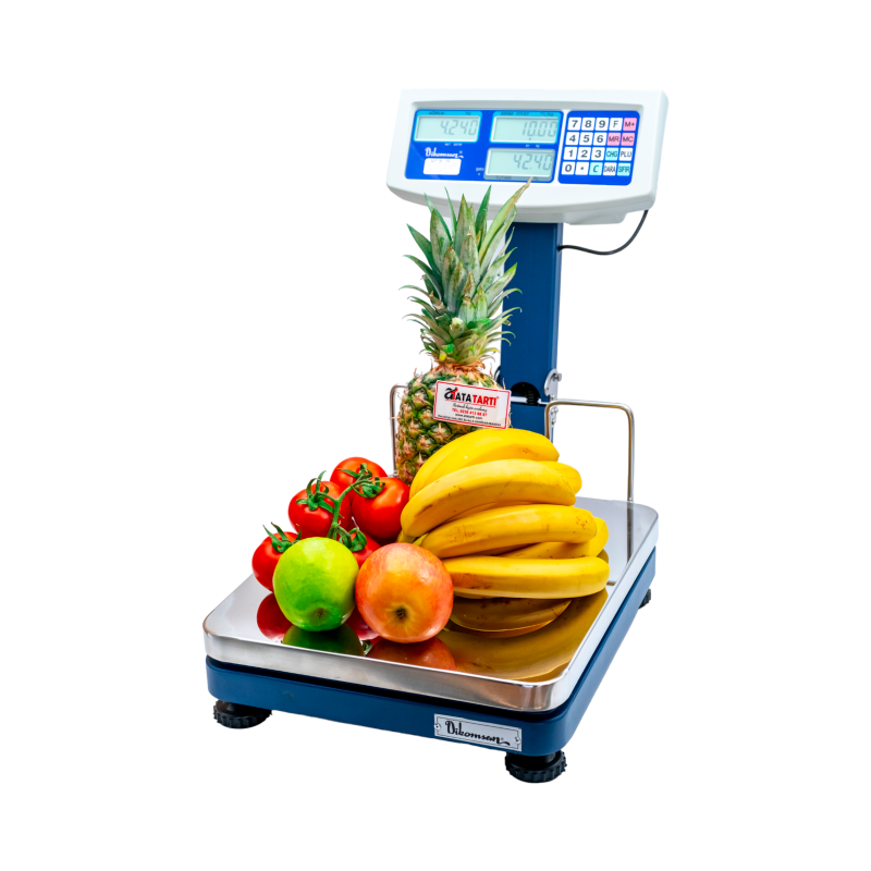 Dikomsan OPR fiyat hesaplamalı terazi – çift taraf LCD, ikili taksimat, 30/60/150 kg