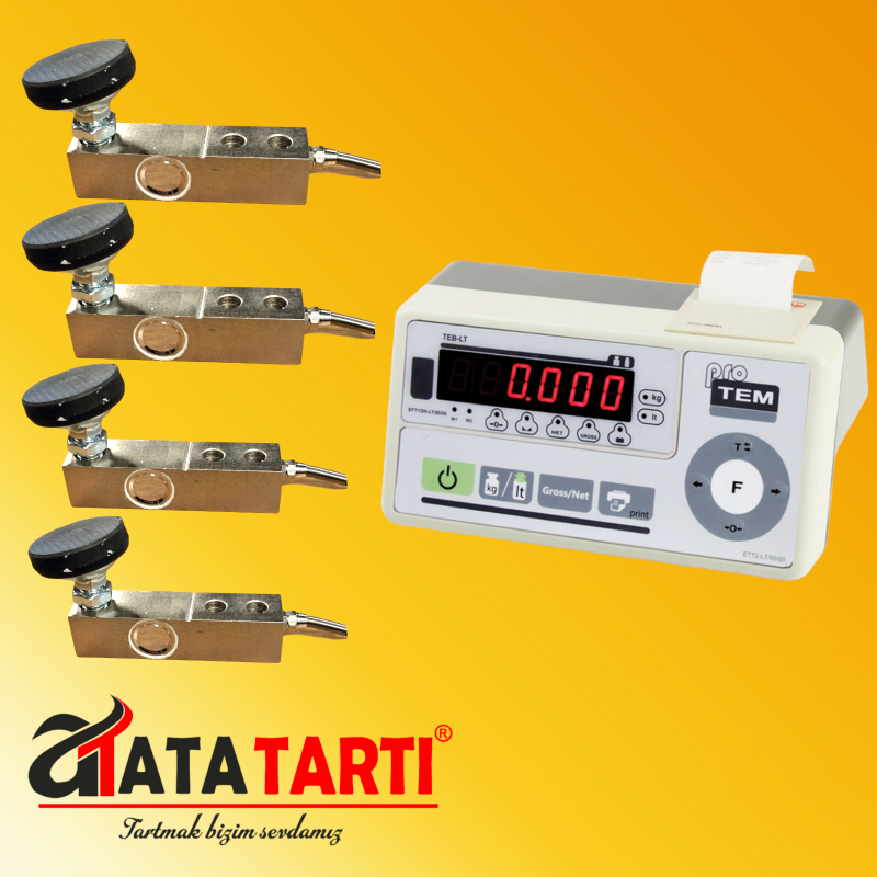Tem Yazıcılı LED İndikatör ve 4 Adet 2 Ton Lama Loadcell – Süt Soğutma Tankı Tartım Seti