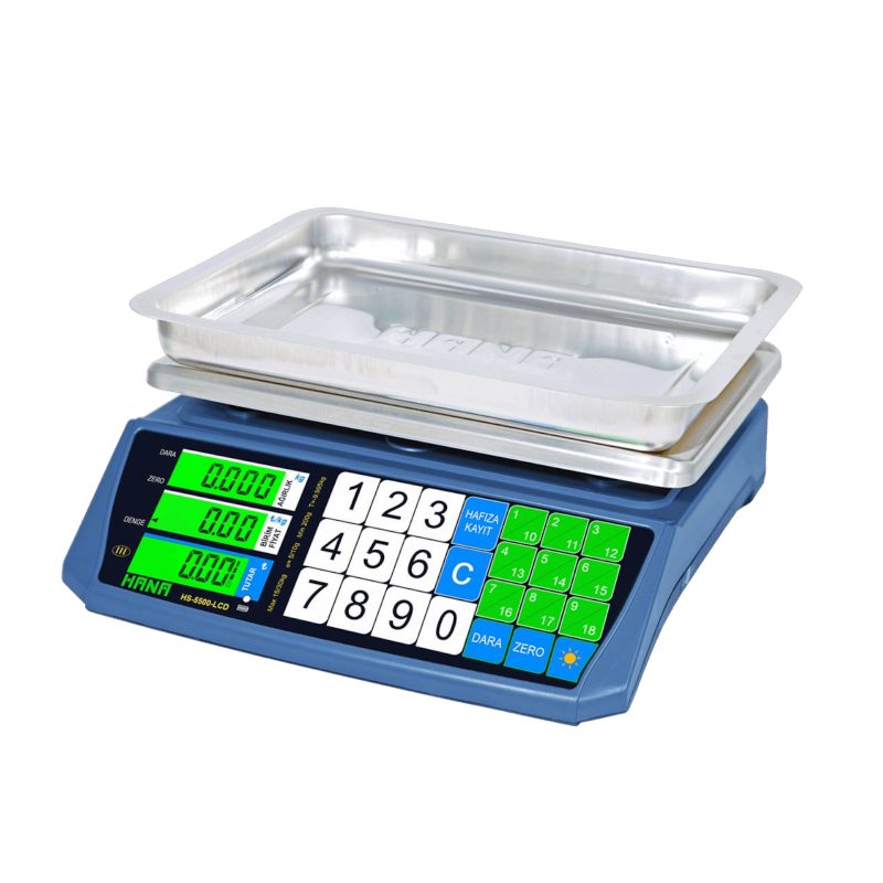 Hana HS-5500 fiyat hesaplamalı terazi, çift taraf LCD, IP68 tuş takımı
