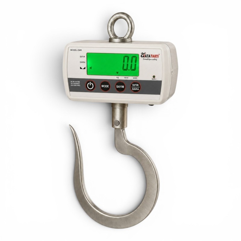 Ata EMR-C-LCD 1000 kg kapasiteli, büyük et kancalı ve LCD göstergeli dijital et kantarı