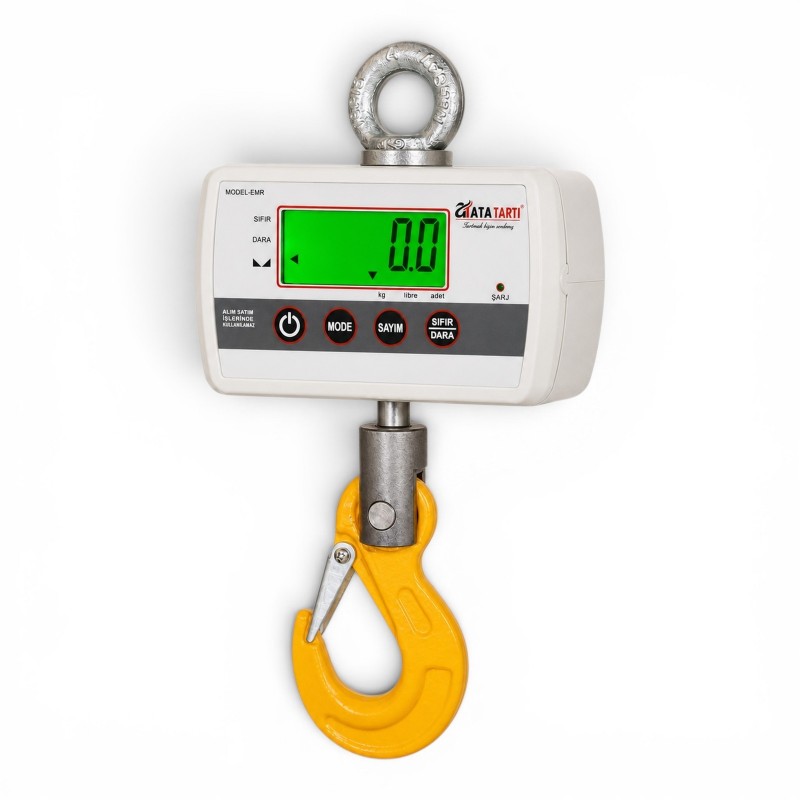 Ata EMR-V-LCD 2000 kg kapasiteli, LCD göstergeli ve endüstriyel kancalı çengel baskül