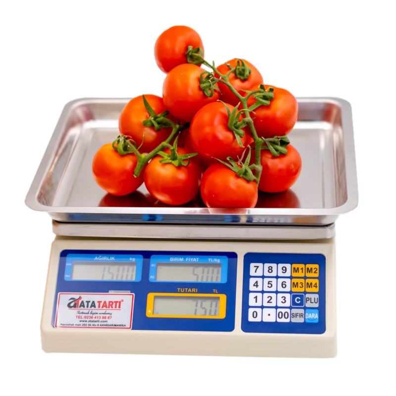 Dikomsan NP-30 fiyat hesaplamalı manav terazisi, çift taraf LCD, 290×230 mm kefe