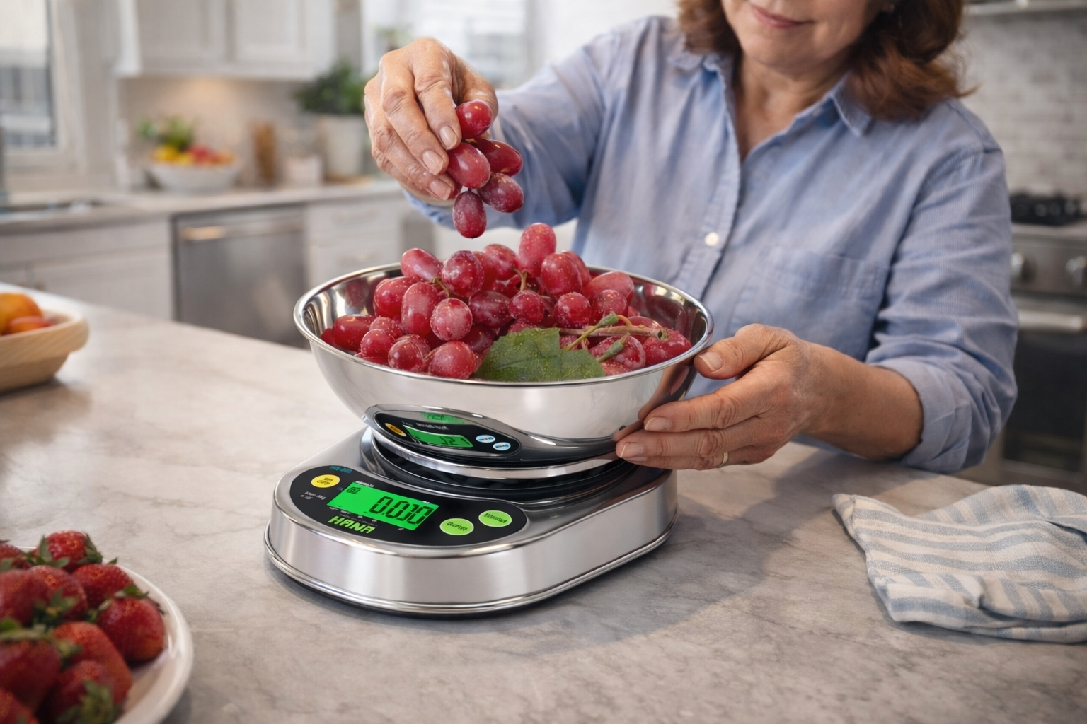 Hana HS-008 5 kg 1 g paslanmaz mutfak terazisi ile meyve tartımı