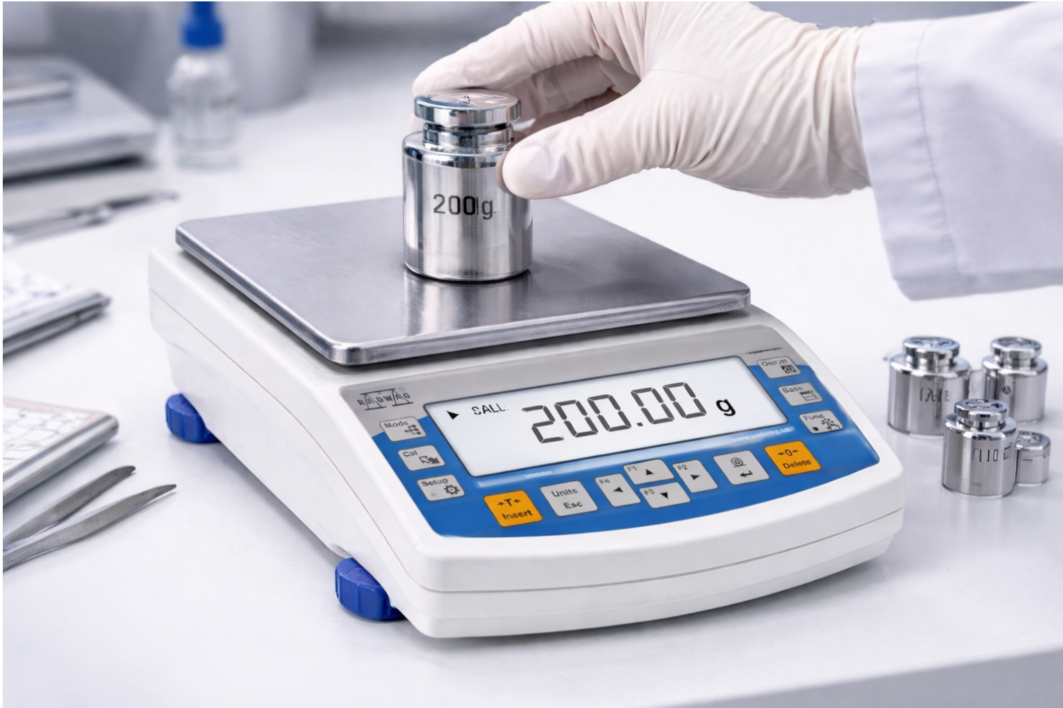 Radwag 0.001g hassas laboratuvar terazisi kalibrasyon işlemi dahili kalibrasyonlu terazi