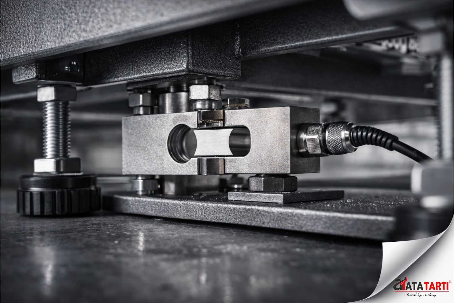 Ağır hizmet basküllerinde kullanılan yüksek hassasiyetli loadcell ve çelik şasi detayı.