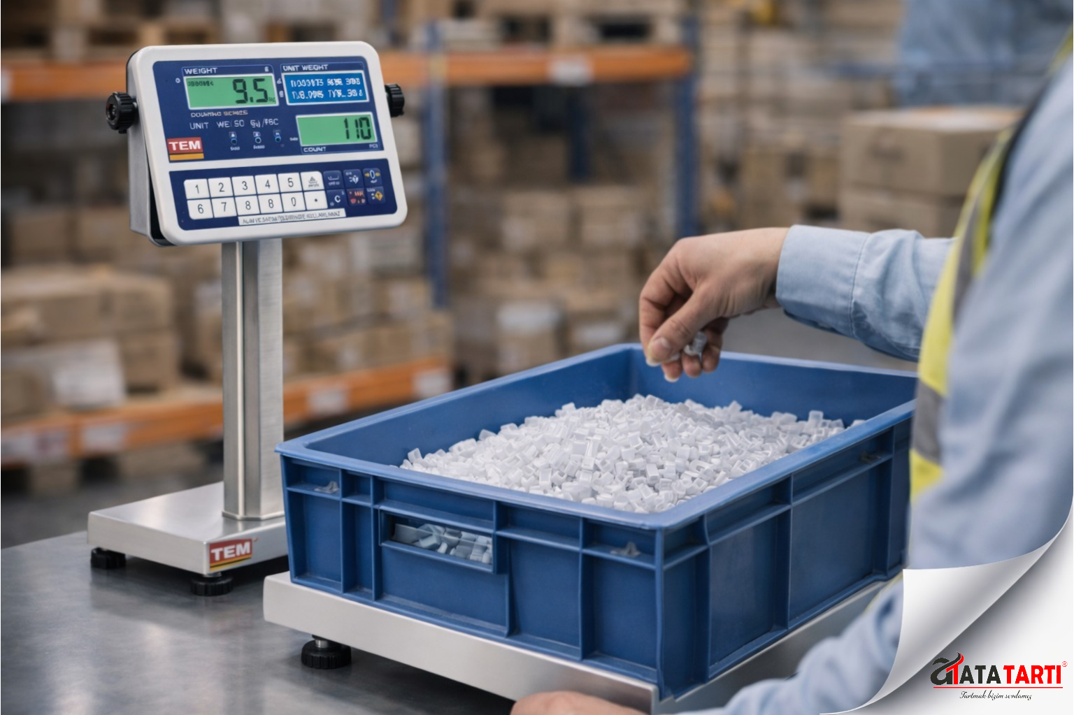 Küçük parçaların hatasız sayımı için endüstriyel sayıcı baskül kullanımı.